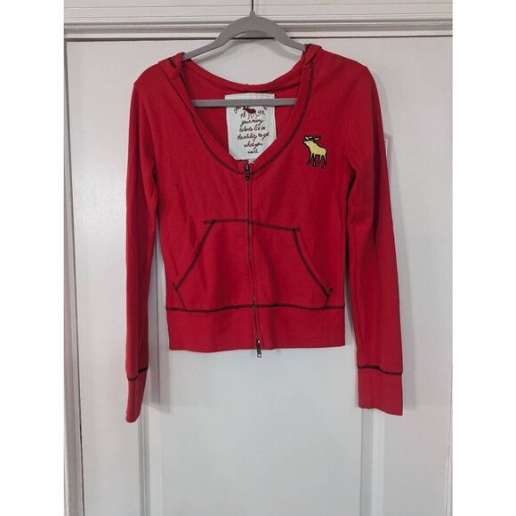 Abercrombie Vintage Y2K Sweatshirt women's medium red scoop neck hooded zip up - Picture 1 of 6